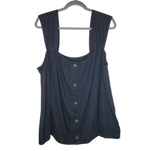 Lane Bryant Tank Top Wmns 26/28 Black Sleeveless Seersucker Flowy Stretch Button